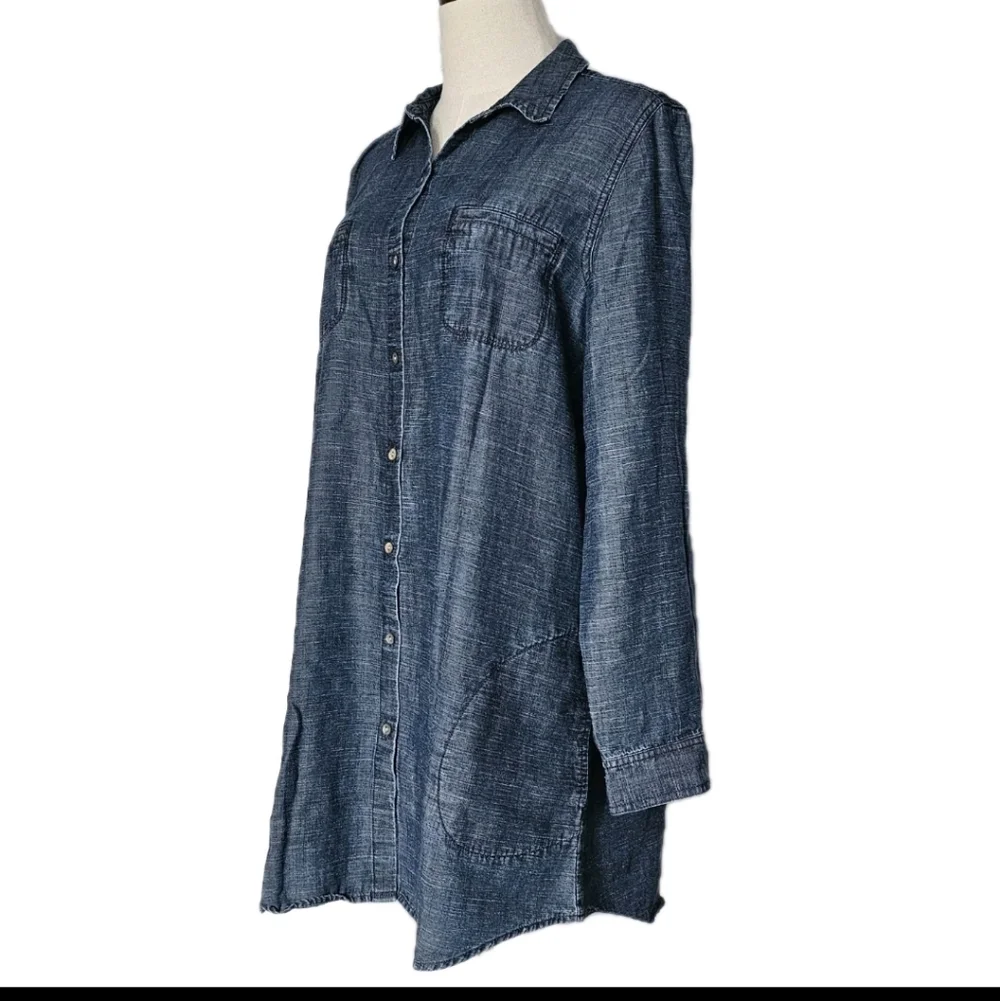 J Jill Large Longsleeve Button Frontt  Roll Tab Chambray   Denim Shirt Dress - Picture 3 of 14